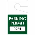 Lustre-Cal Laminated Hanging Parking Permit Green 5in x 3in  30mil Plastic Serialized 251-300, 50PK 253343301G0251